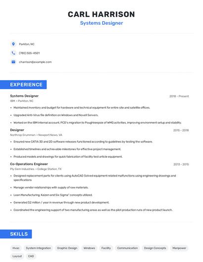 Systems Designer Resume