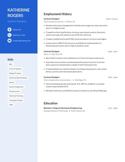 Systems Designer Resume