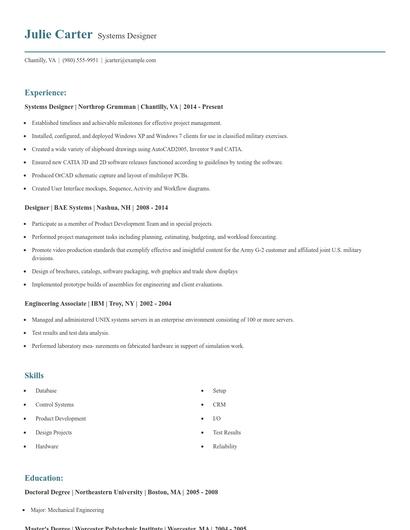 Systems Designer Resume