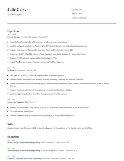 Systems Designer Resume