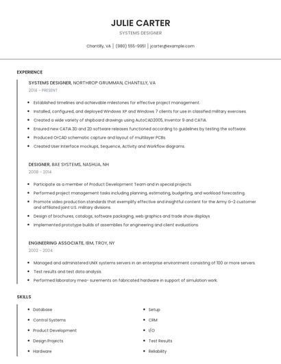 Systems Designer Resume