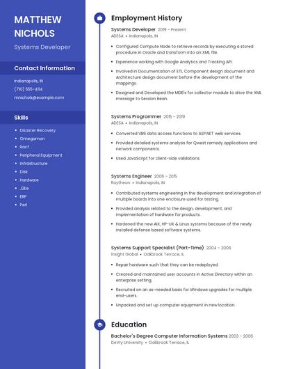 Systems Developer Resume