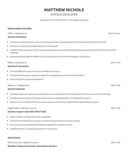 Systems Developer Resume