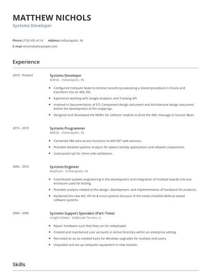 Systems Developer Resume