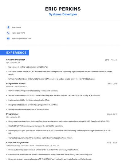 Systems Developer Resume