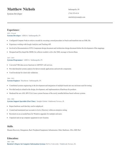 Systems Developer Resume