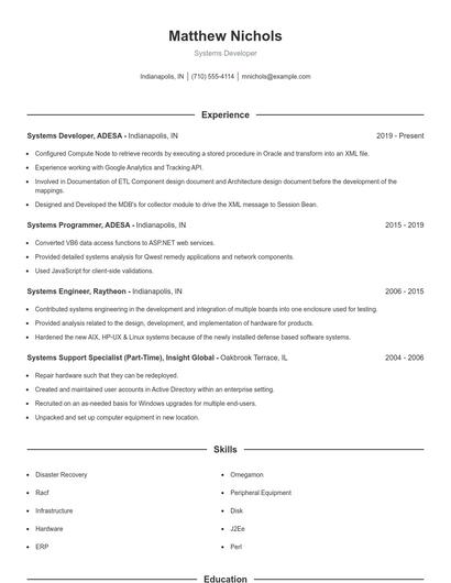 Systems Developer Resume