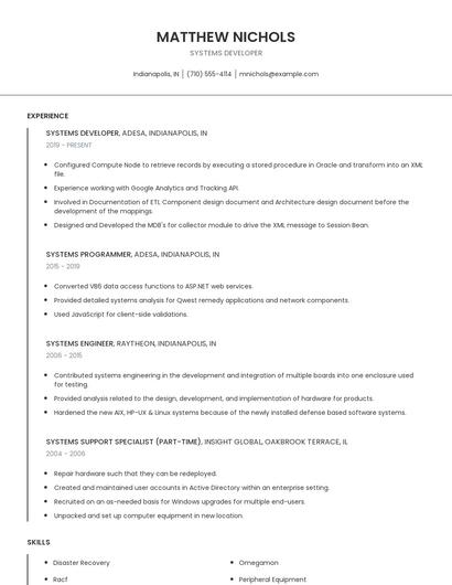 Systems Developer Resume