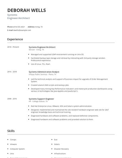 Systems Engineer/Architect Resume