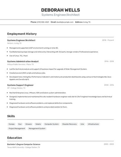 Systems Engineer/Architect Resume