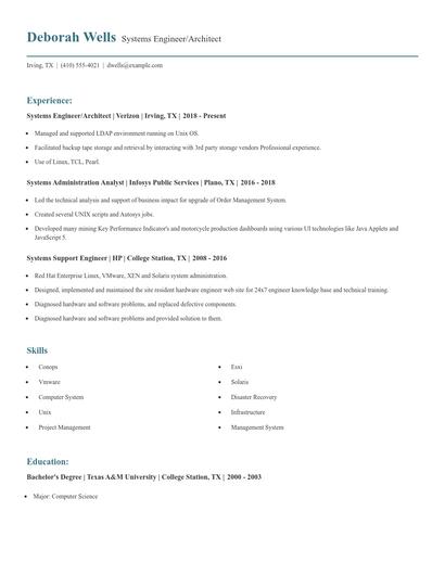Systems Engineer/Architect Resume