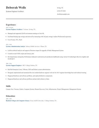 Systems Engineer/Architect Resume