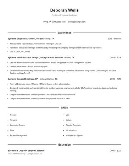 Systems Engineer/Architect Resume