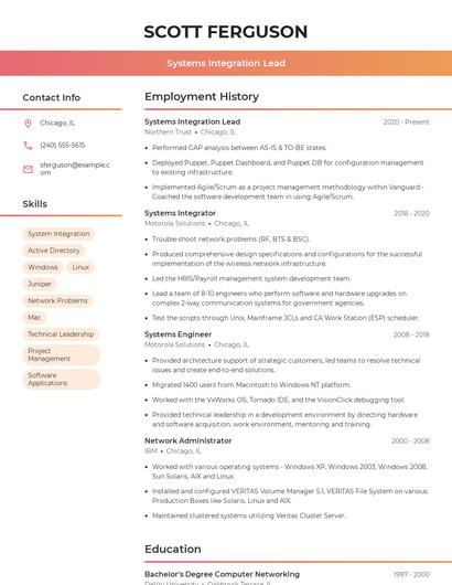 Systems Integration Lead Resume