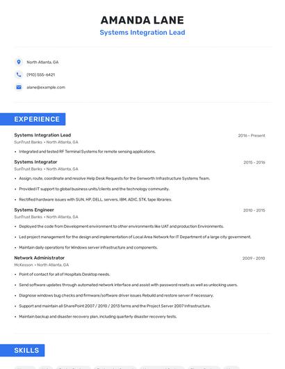 Systems Integration Lead Resume