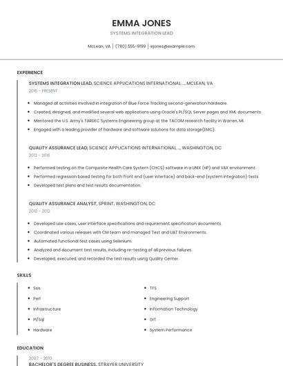 Systems Integration Lead Resume