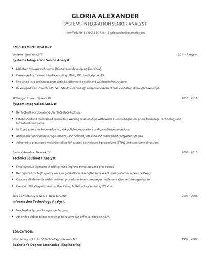 Systems Integration Senior Analyst Resume
