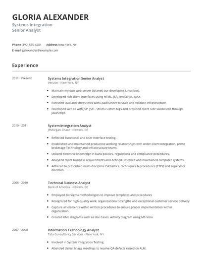 Systems Integration Senior Analyst Resume