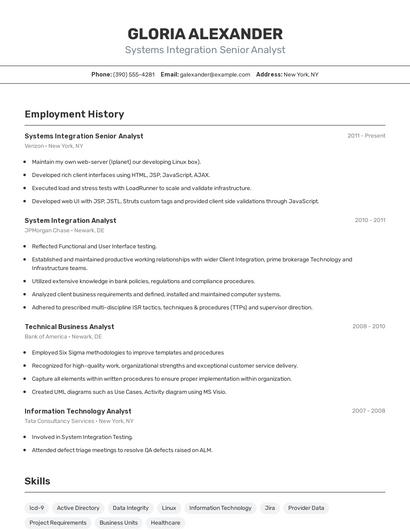 Systems Integration Senior Analyst Resume