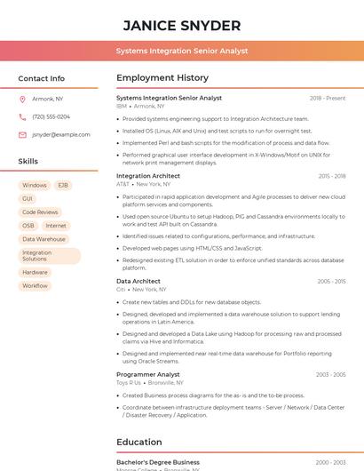 Systems Integration Senior Analyst Resume