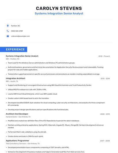 Systems Integration Senior Analyst Resume