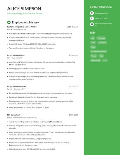 Systems Integration Senior Analyst Resume