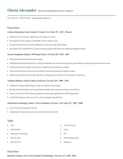 Systems Integration Senior Analyst Resume