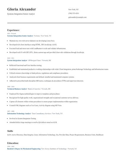 Systems Integration Senior Analyst Resume