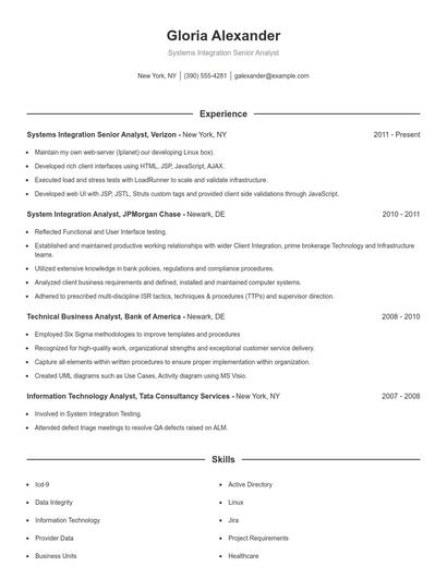 Systems Integration Senior Analyst Resume