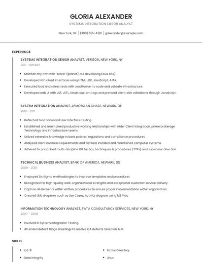 Systems Integration Senior Analyst Resume