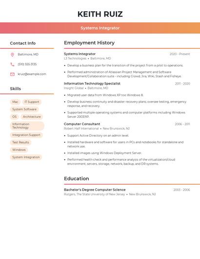 Systems Integrator Resume