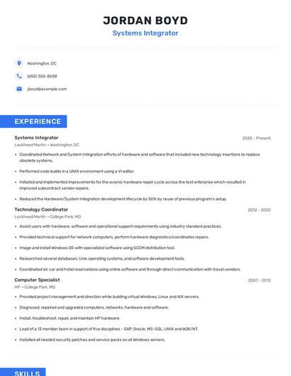 Systems Integrator Resume