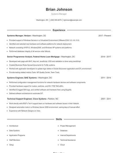 Systems Manager Resume