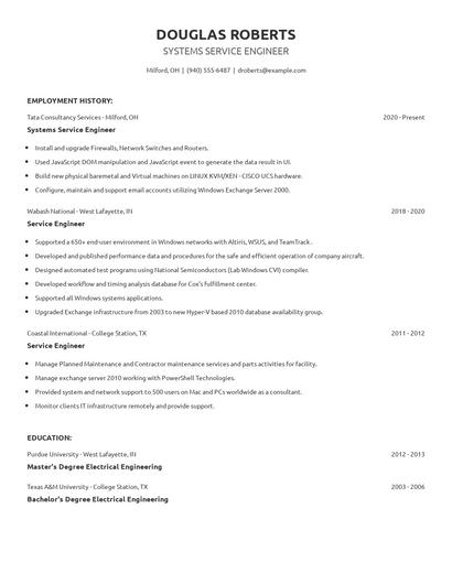 Systems Service Engineer Resume