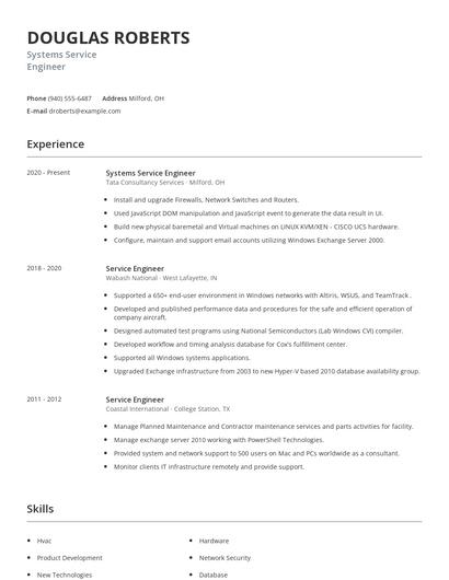 Systems Service Engineer Resume