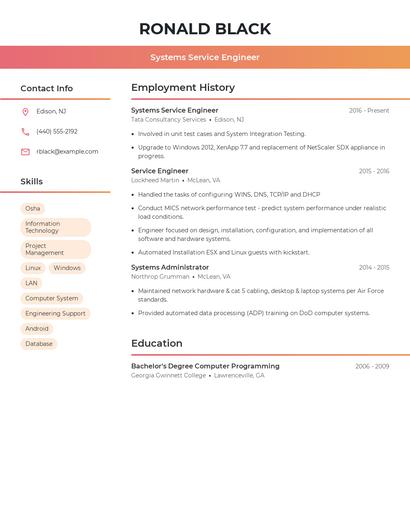 Systems Service Engineer Resume