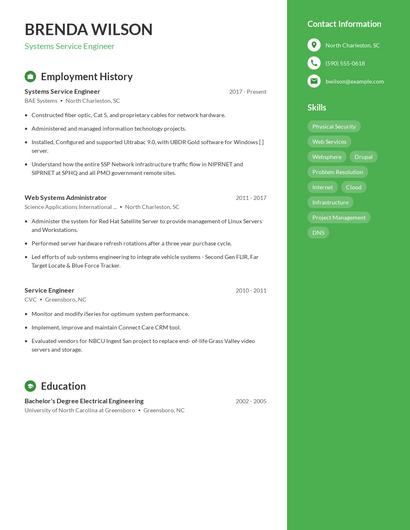 Systems Service Engineer Resume