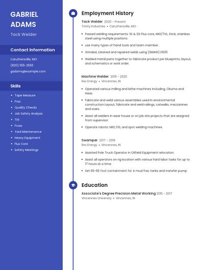 Tack Welder Resume