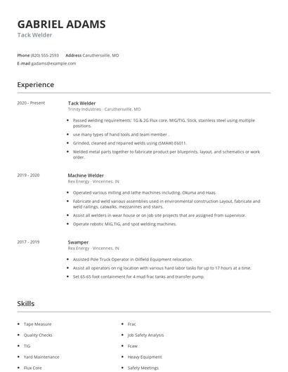 Tack Welder Resume