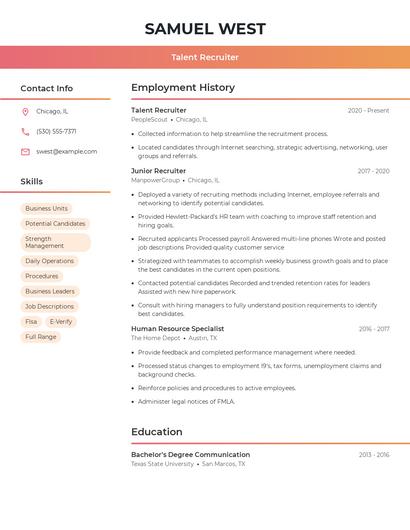 Talent Recruiter Resume