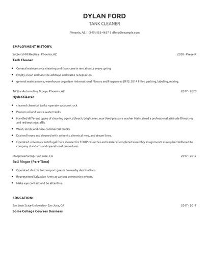 Tank Cleaner Resume