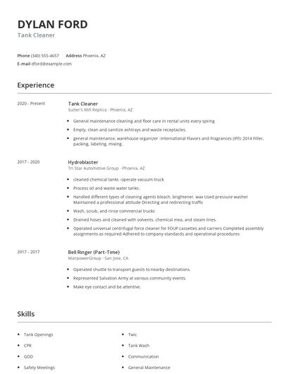 Tank Cleaner Resume