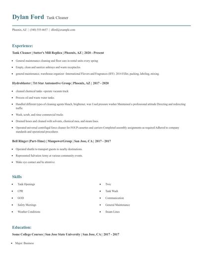 Tank Cleaner Resume