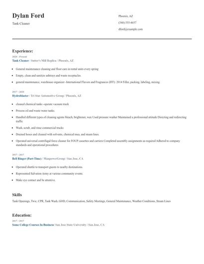 Tank Cleaner Resume