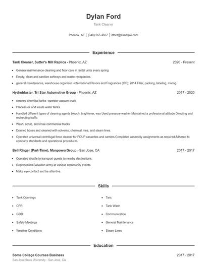 Tank Cleaner Resume