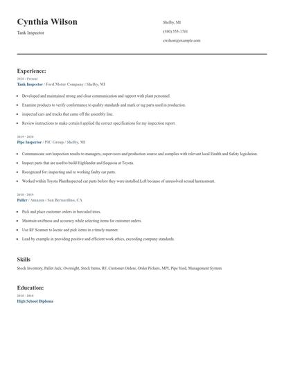 Tank Inspector Resume