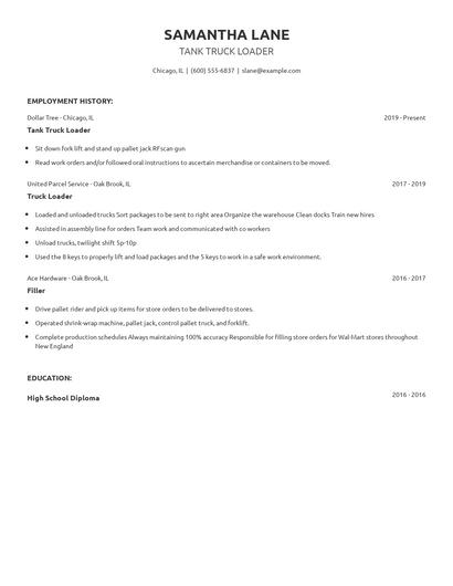 Tank Truck Loader Resume