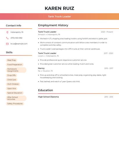 Tank Truck Loader Resume