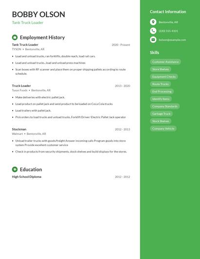 Tank Truck Loader Resume