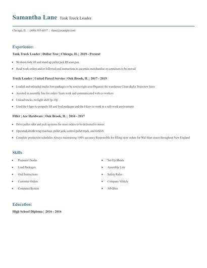 Tank Truck Loader Resume